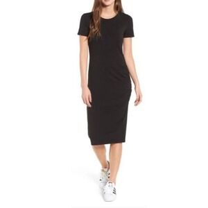 Treasure Bond Black Ruched Midi Dress Sz XS Minimalist Goth Capsule LBD Stretch